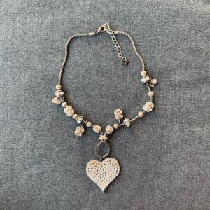 Vintage BLV Silver Necklace With Rhinestone Beads And Heart Pendant  14”